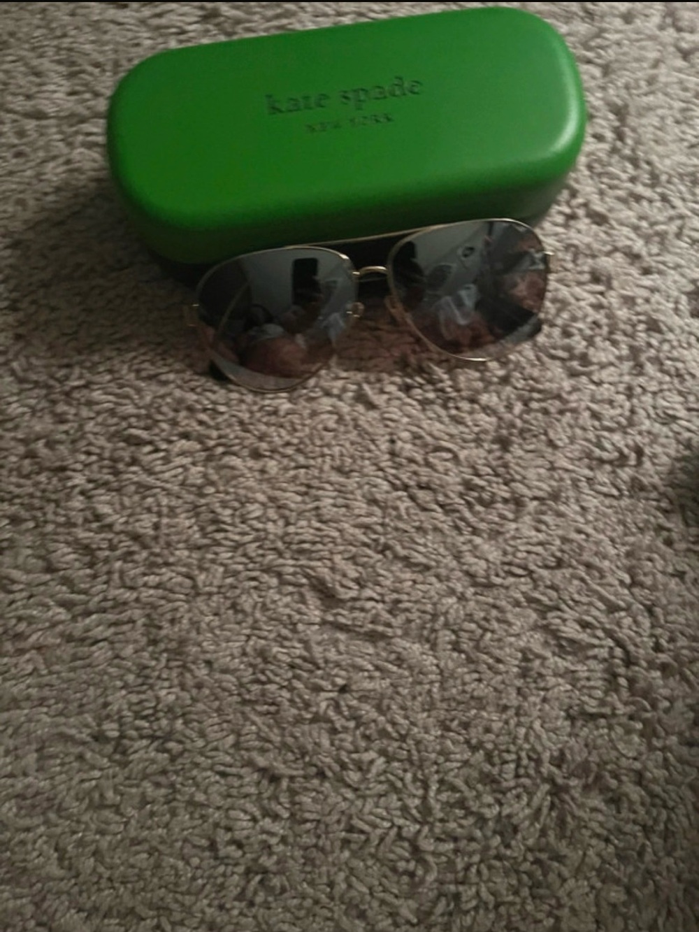 kate spade Gold Frame Sunglasses with Green Case and Gray Lenses